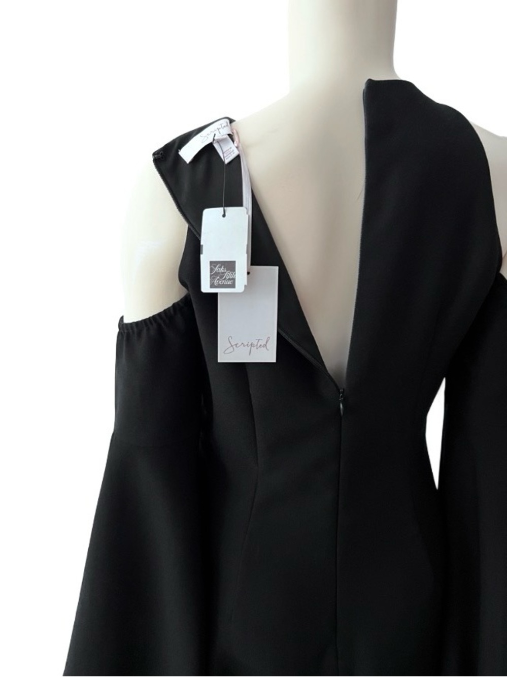 Scripted Cold-Shoulder Bell-Sleeve Dress M - Picture 10 of 13